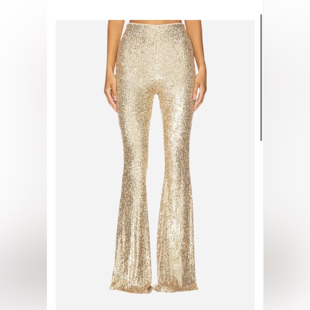 NWT Show Me Your MuMu Gold Sequin Flare Pants, size M